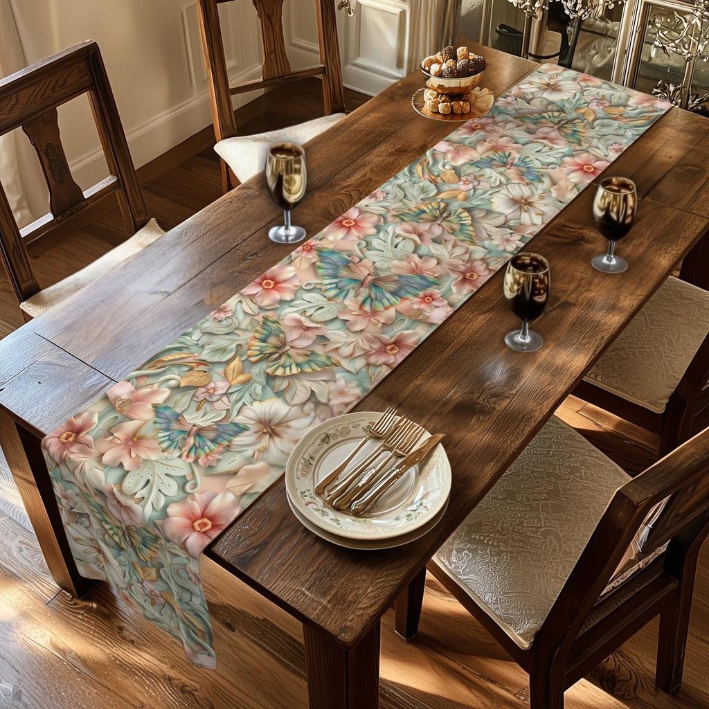 William Morris inspired Table Runner: Pastel Butterfly Garden