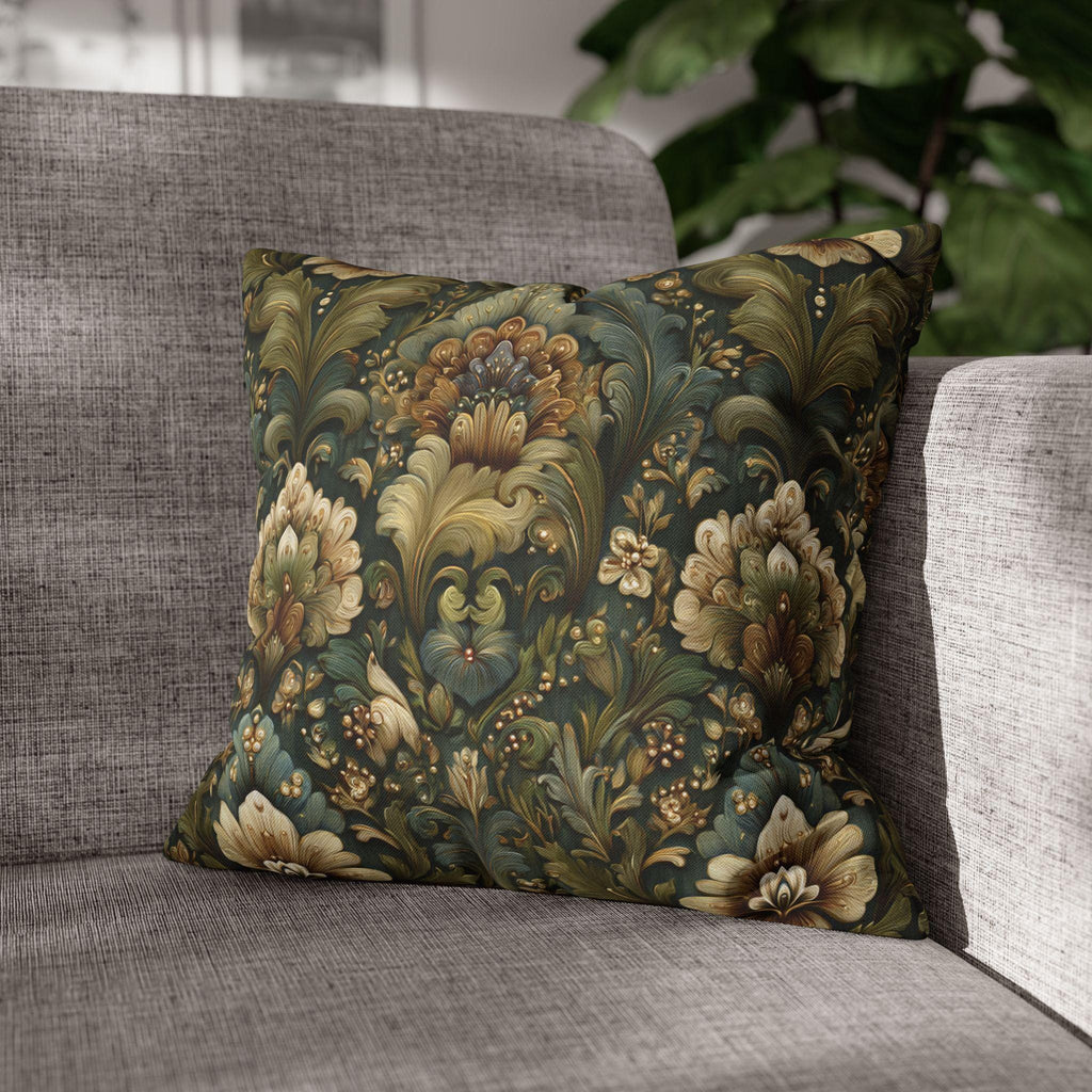 Botanical Damask Throw Pillow Cover: Moody Sage, Teal and Cream Floral