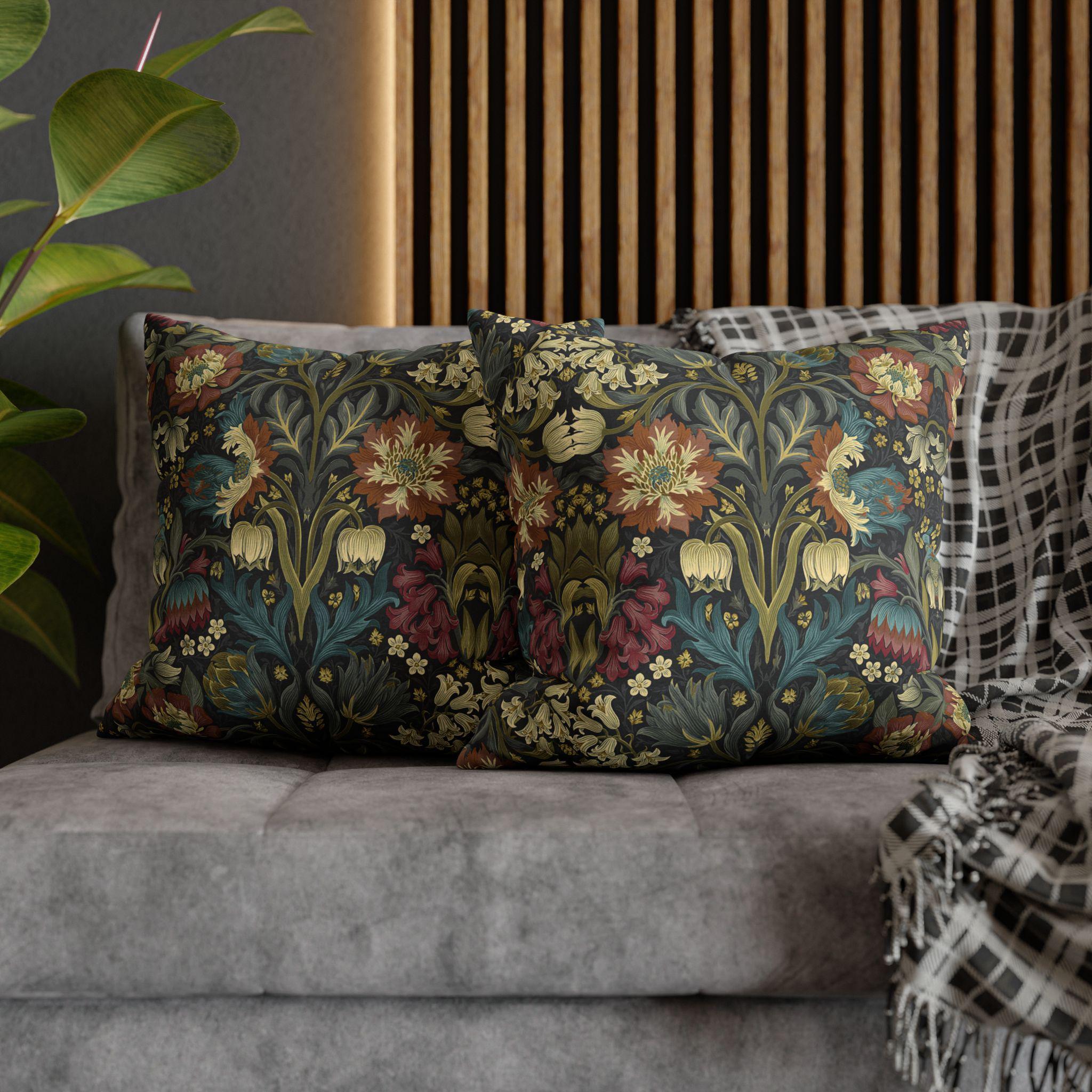 William Morris Inspired Pillow Cover: Midnight Navy Botanical Design