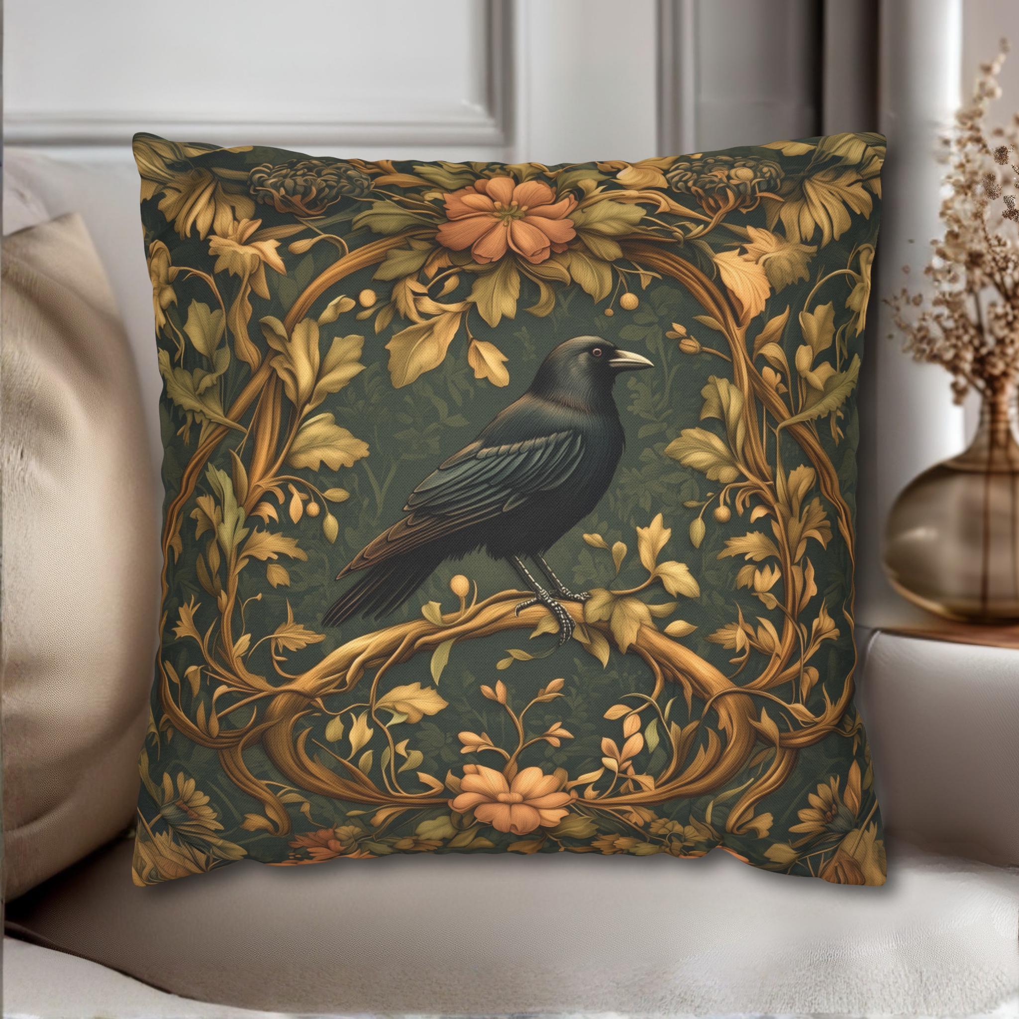 Autumn Crow Pillow Cover: Moody Botanical Fall & Halloween Decor