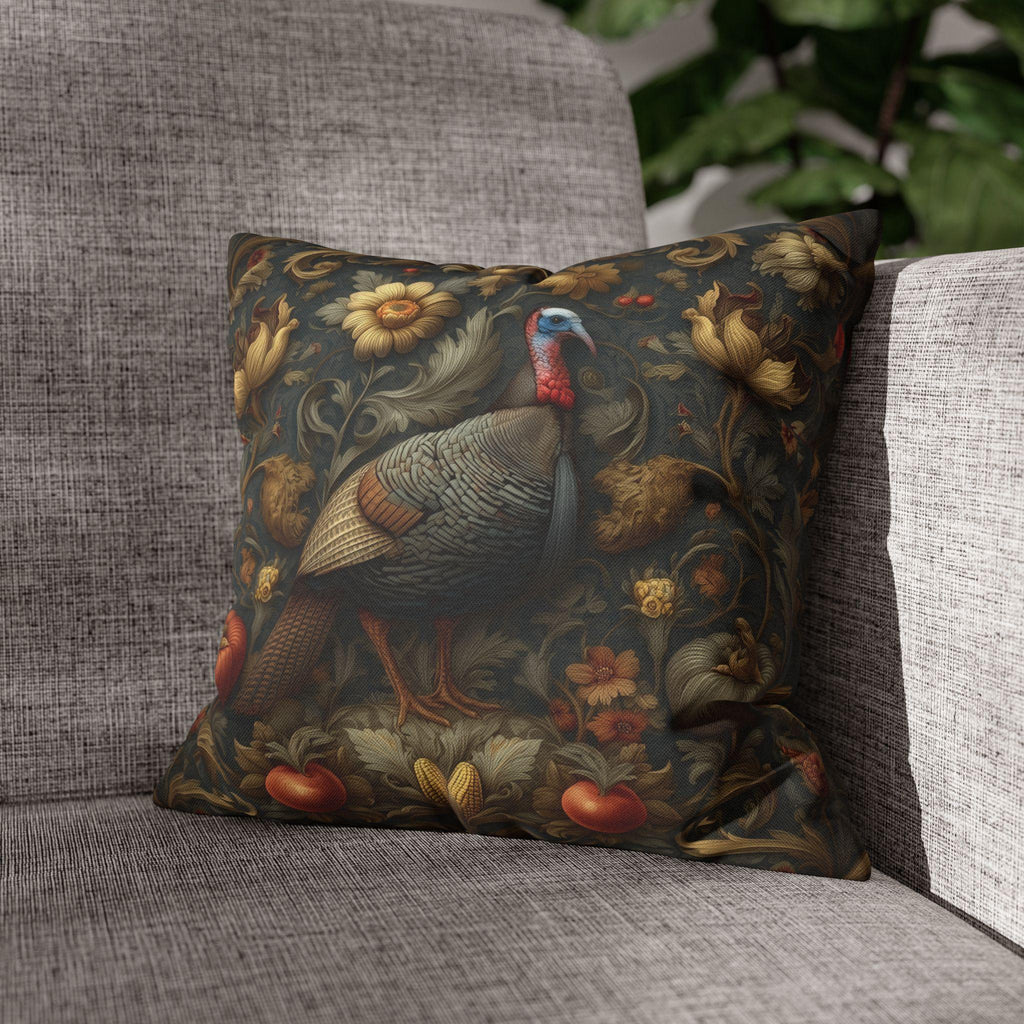 William Morris Wild Turkey Tapestry Pillow Cover: Autumn Harvest Thanksgiving Decor