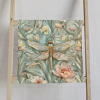 William Morris Dragonfly Hand Towel: Blue, Gold Wings Pink, Cream Flowers Elegant Nature Design