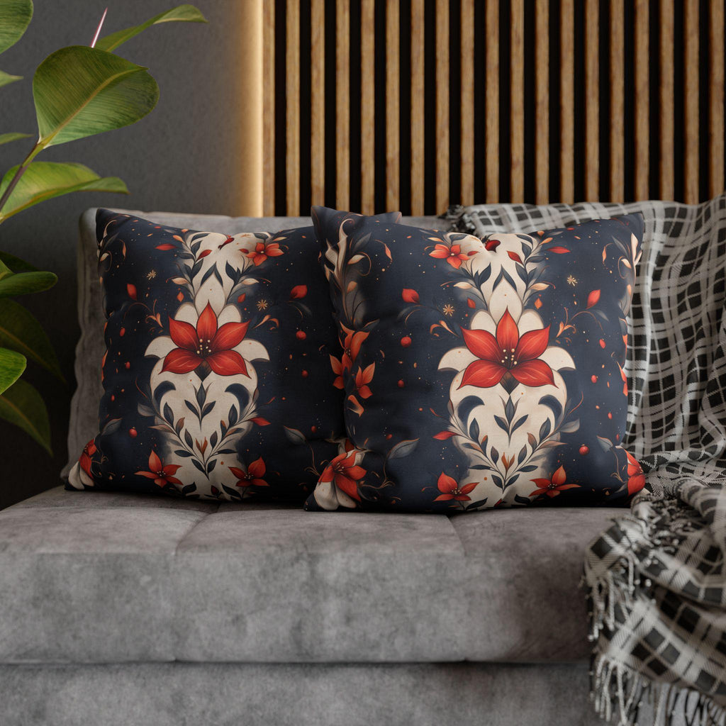 Fleur de Lis Poinsettia Pillow Cover, Holiday Floral on Navy