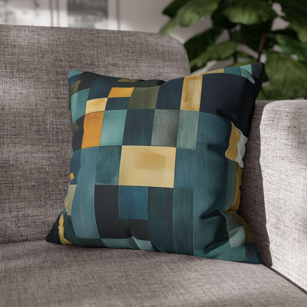 Geometric Abstract Square Pillowcase, Blue and Earth Colors, Modern Rustic Decor
