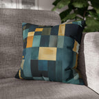 Geometric Abstract Square Pillowcase, Blue and Earth Colors, Modern Rustic Decor