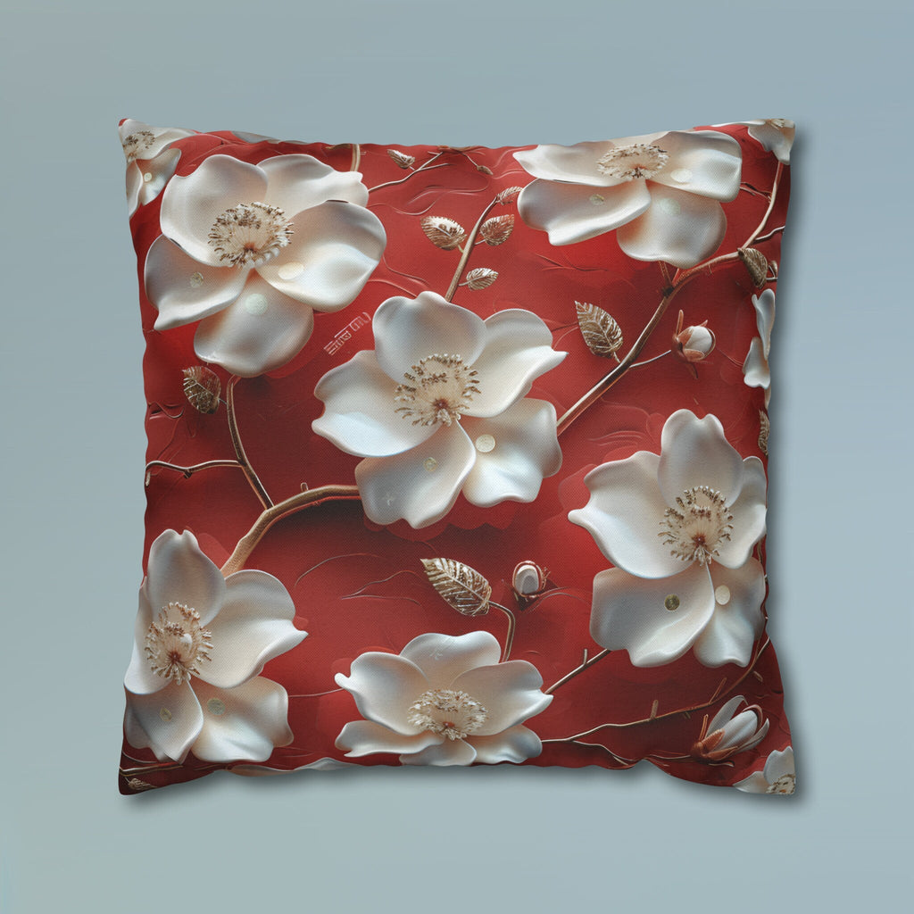 Romantic Berry & White Floral Pillow Cover with Golden Centers - Elegant Cushion for Home Decor