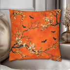 Halloween Chinoiserie Pillow Cover: Bright Orange Five Bats Decor