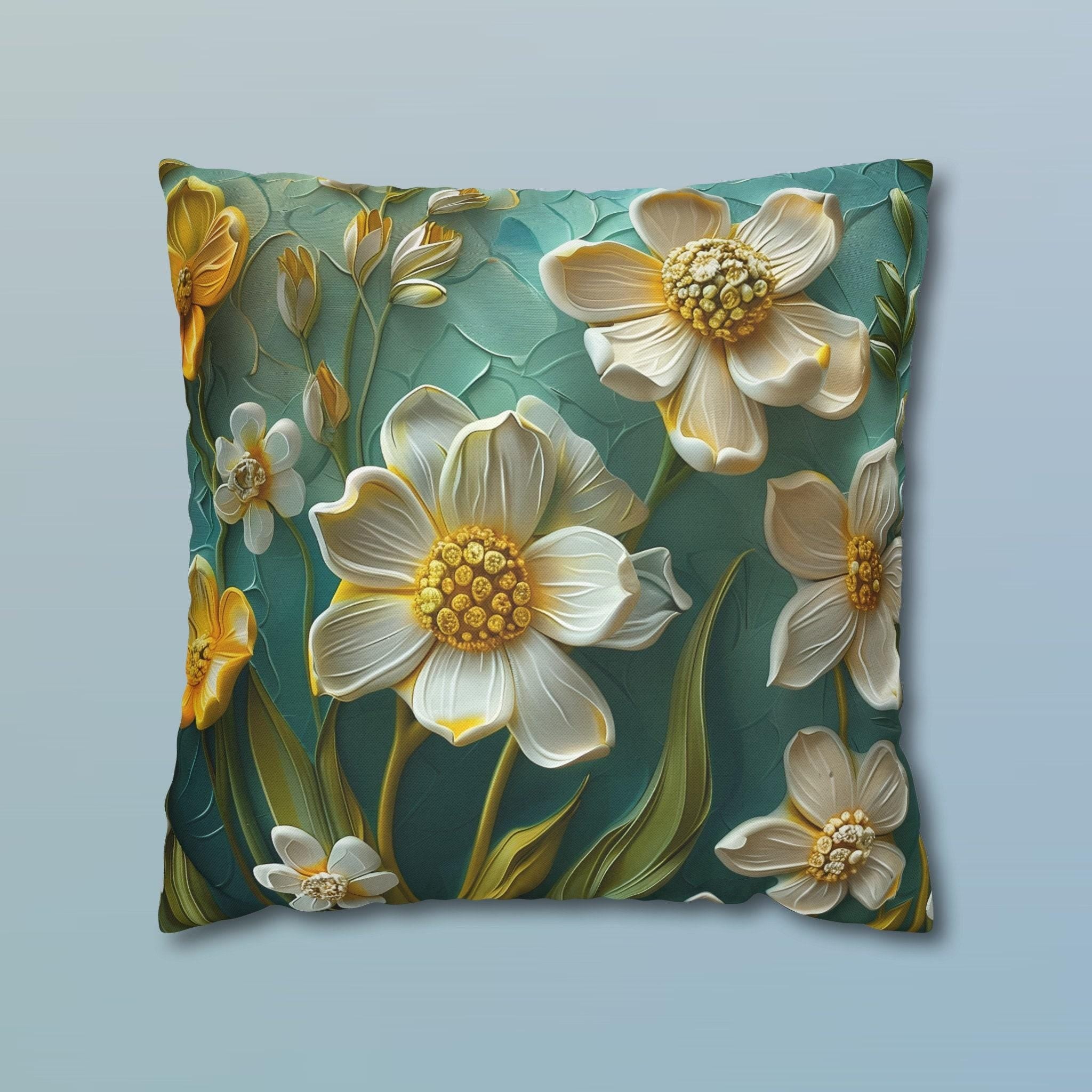 Teal Floral Pillow Cover: Clementine Botanical Garden Accent Cushion