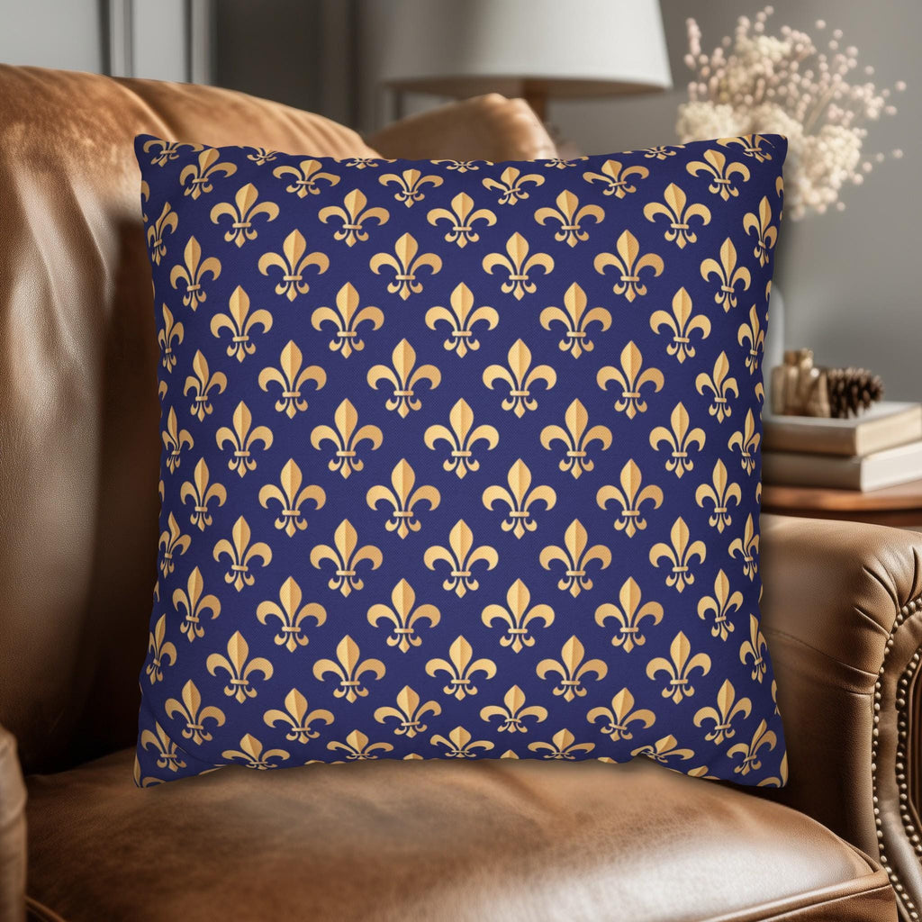 Gold and Royal Blue Fleur de Lys Pillow Cover: Classic French Heraldic Pattern
