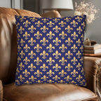 Gold and Royal Blue Fleur de Lys Pillow Cover: Classic French Heraldic Pattern