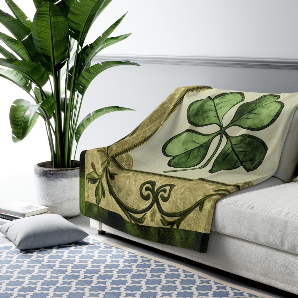St Patrick's Day Celtic Fleece Blanket: Four Leaf Clover Paisley Throw for Cozy Home Decor