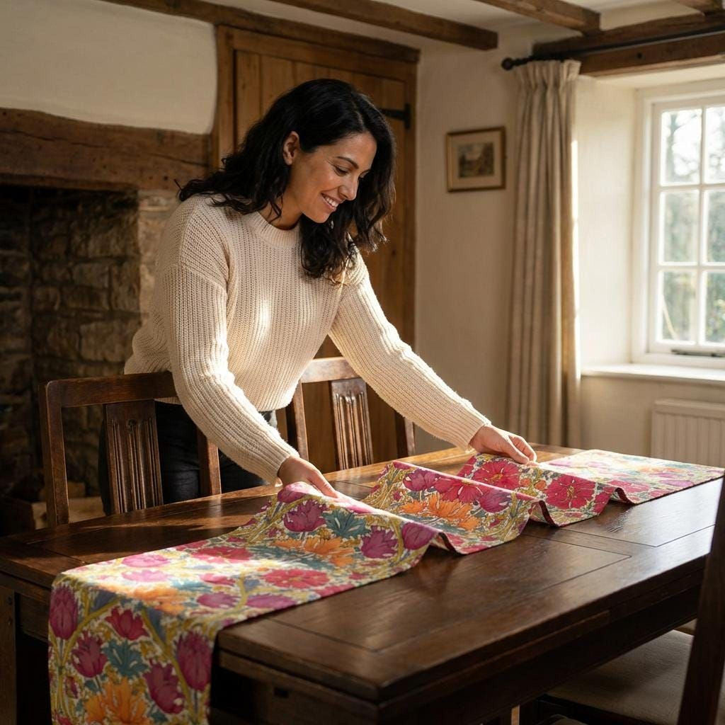 William Morris Style Hyacinth Table Runner: John Henry Dearle Inspired Floral