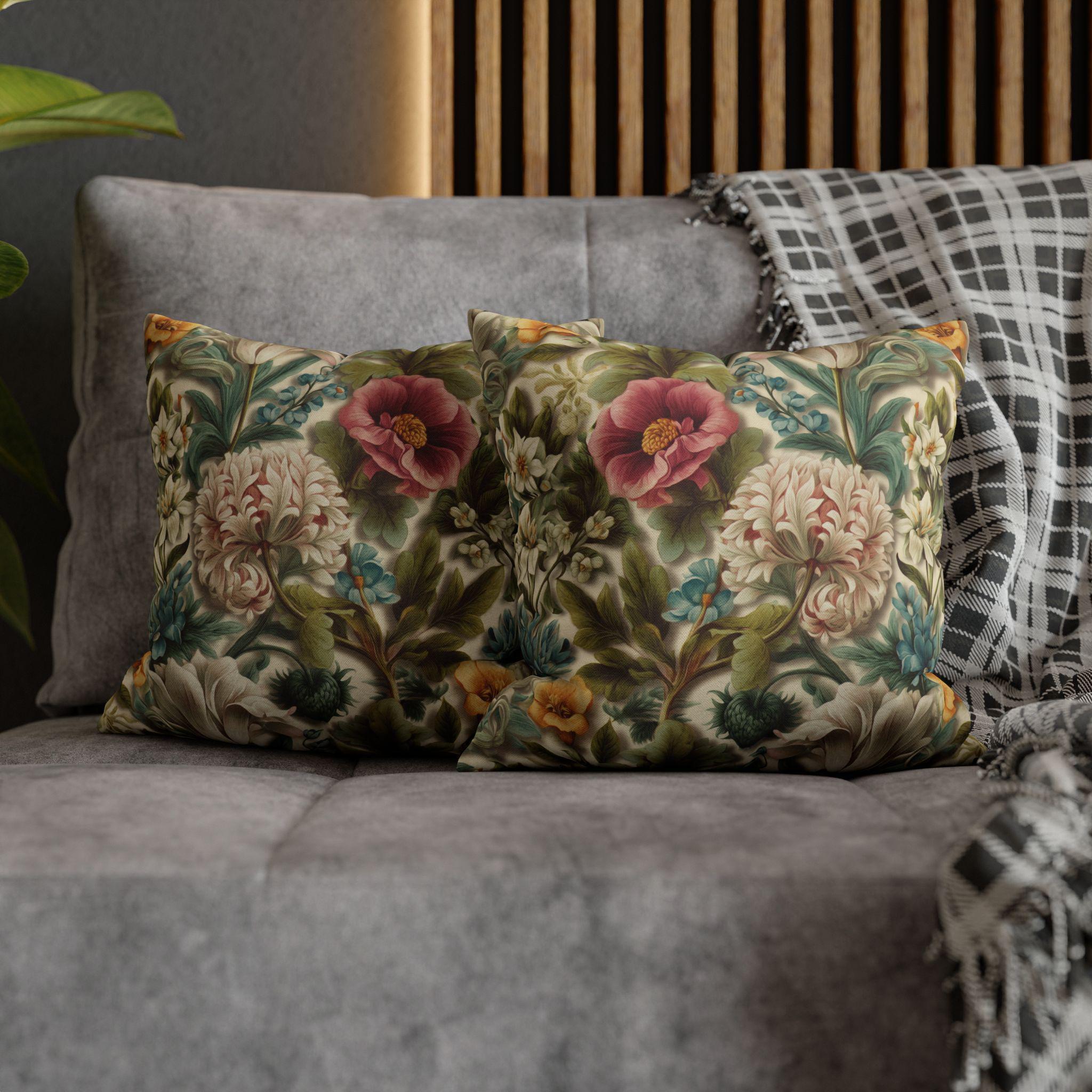 Watercolor Pastel Floral Pillow Cover:  Botanical Spring Garden Sage Pink Blue