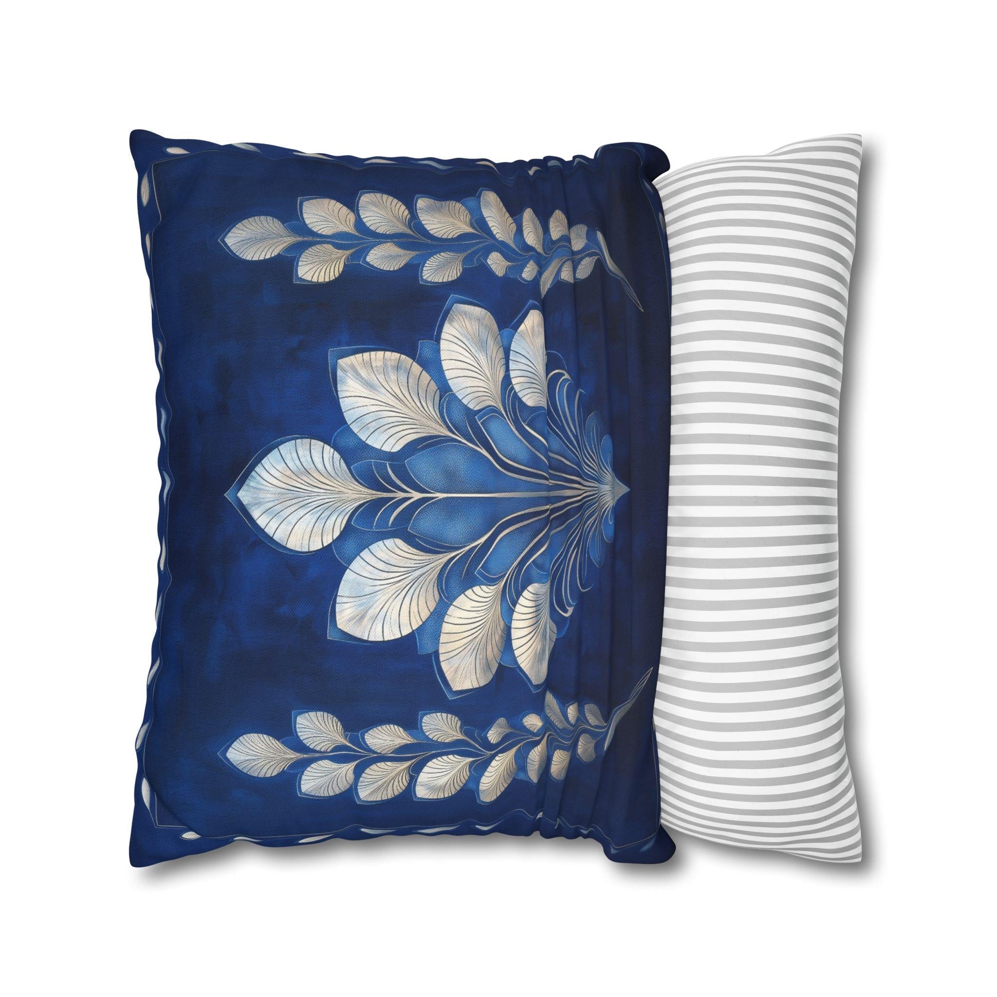 Sapphire Blue Art Deco Pillow Cover: Silver Fan, Hollywood Glam
