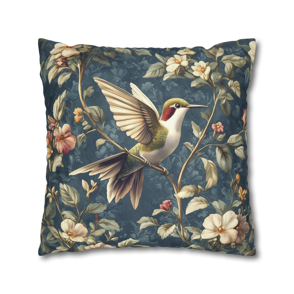 William Morris Inspired Hummingbird Pillow Cover: Vintage Floral Design with Botanical Elegance