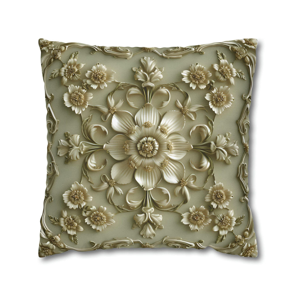 French Floral Pillow Cover: Sage Green & Gold Bloom Cushion