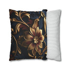 Luxurious Baroque Floral Pillow Cover: Burgundy & Gold on Navy Background, Ornate Design
