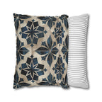 Moroccan Tile Pattern Square Pillowcase, Navy Blue Beige Geometric Design Decorative Cushion Cover