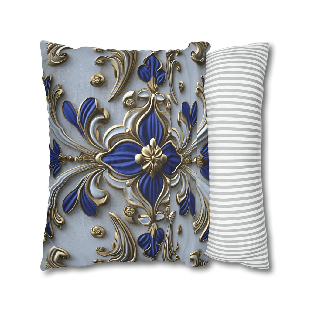 Baroque Floral Throw Pillow Cover: Cobalt Blue & Gold Accent