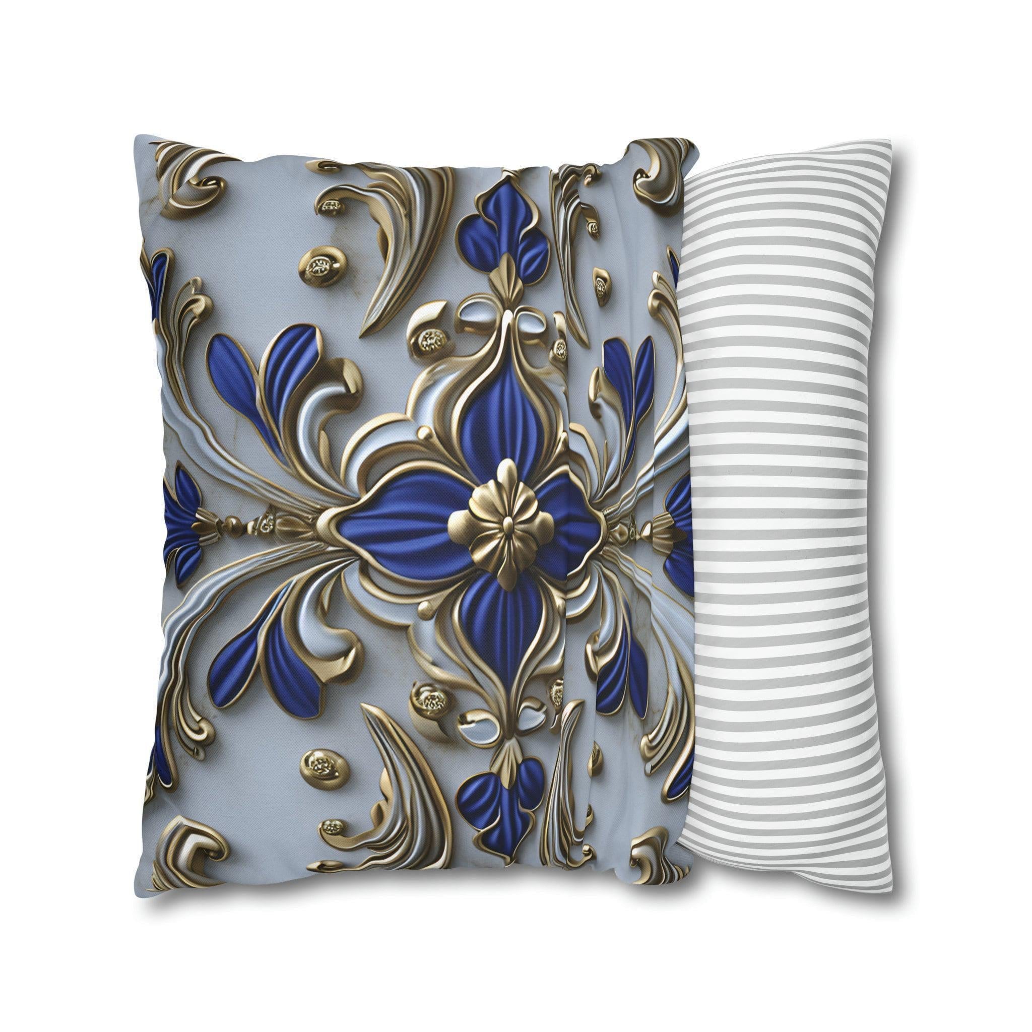 Baroque Floral Throw Pillow Cover: Cobalt Blue & Gold Accent