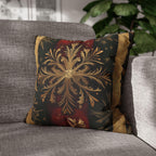 Elegant Holiday Snowflake Pillow Cover: Festive Red, Green & Gold Striped Christmas Decor for Home
