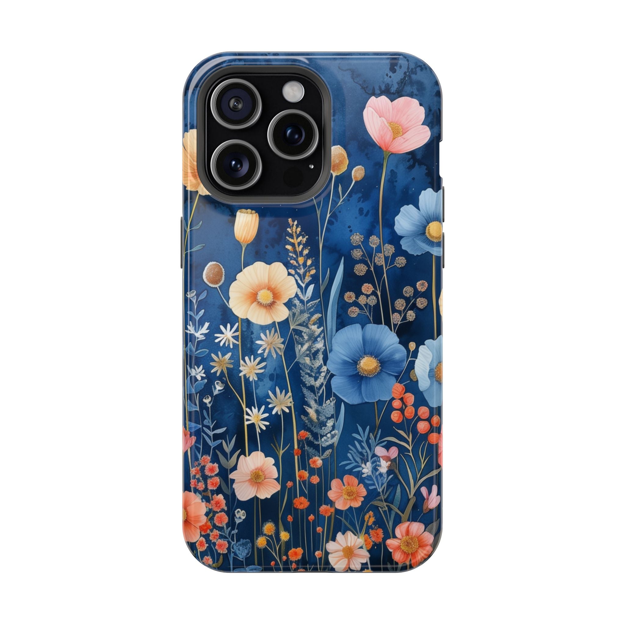 Blue Wildflower MagSafe iPhone Case: Dreamy Floral Design 14 15 16 Pro Plus Max