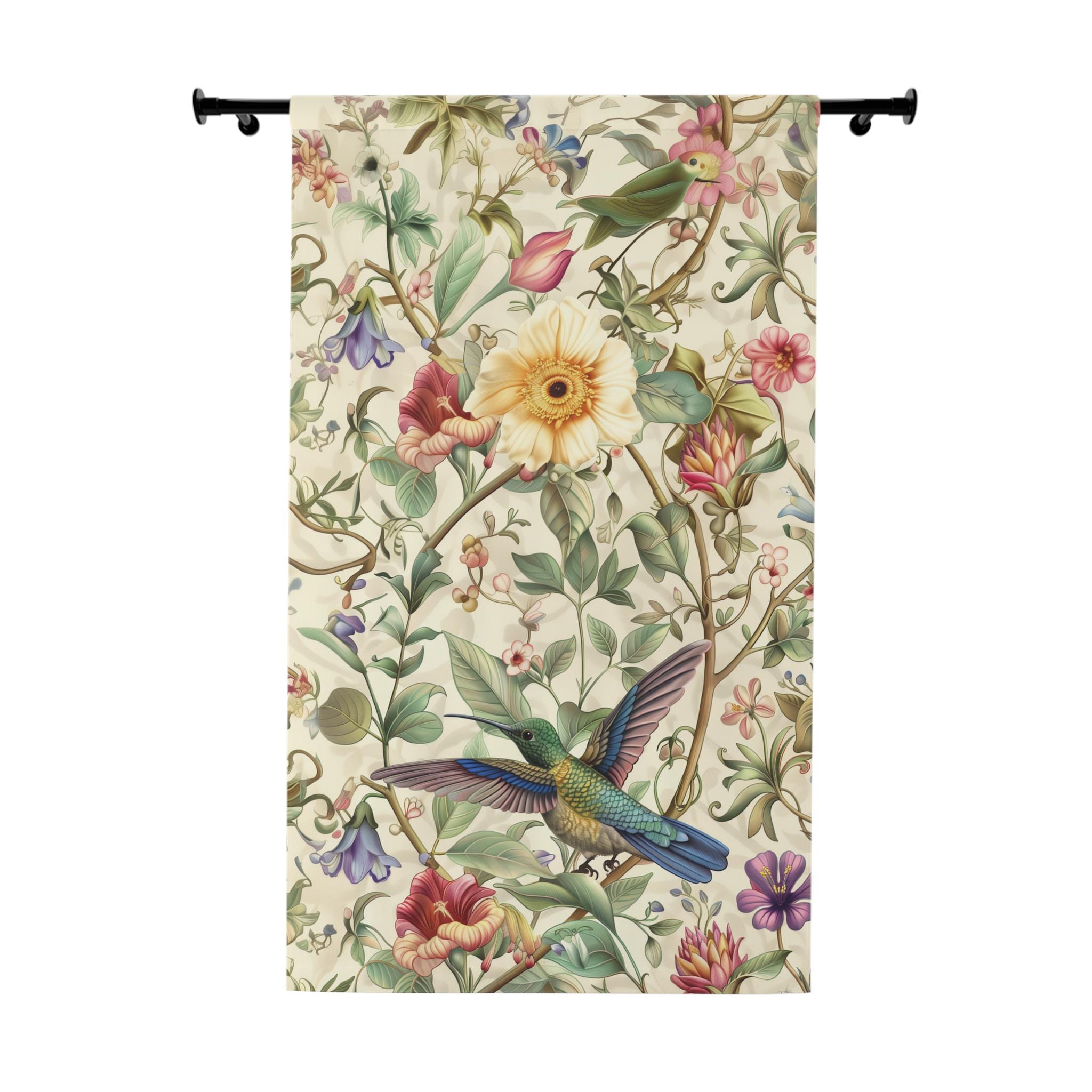 Elegant William Morris Hummingbird Floral Window Curtain Panel - Green, Blue, Gold, Pink, Purple