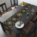 Emerald Christmas Table Runner: Elegant Gold Snowflake and Poinsettia Design for Festive Dining Decor