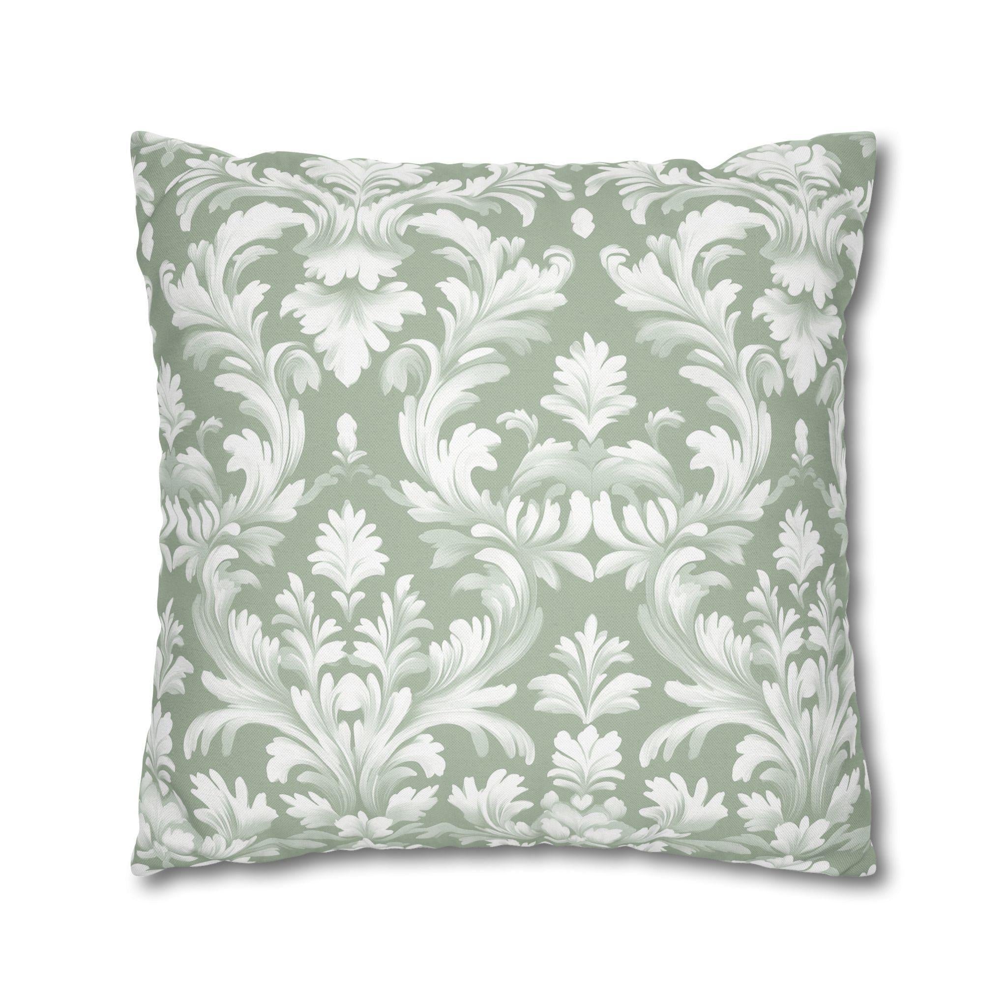 Pastel Green Damask Floral Pillow Cover, Vintage Inspired Classic Home Decor, Elegant Bedding