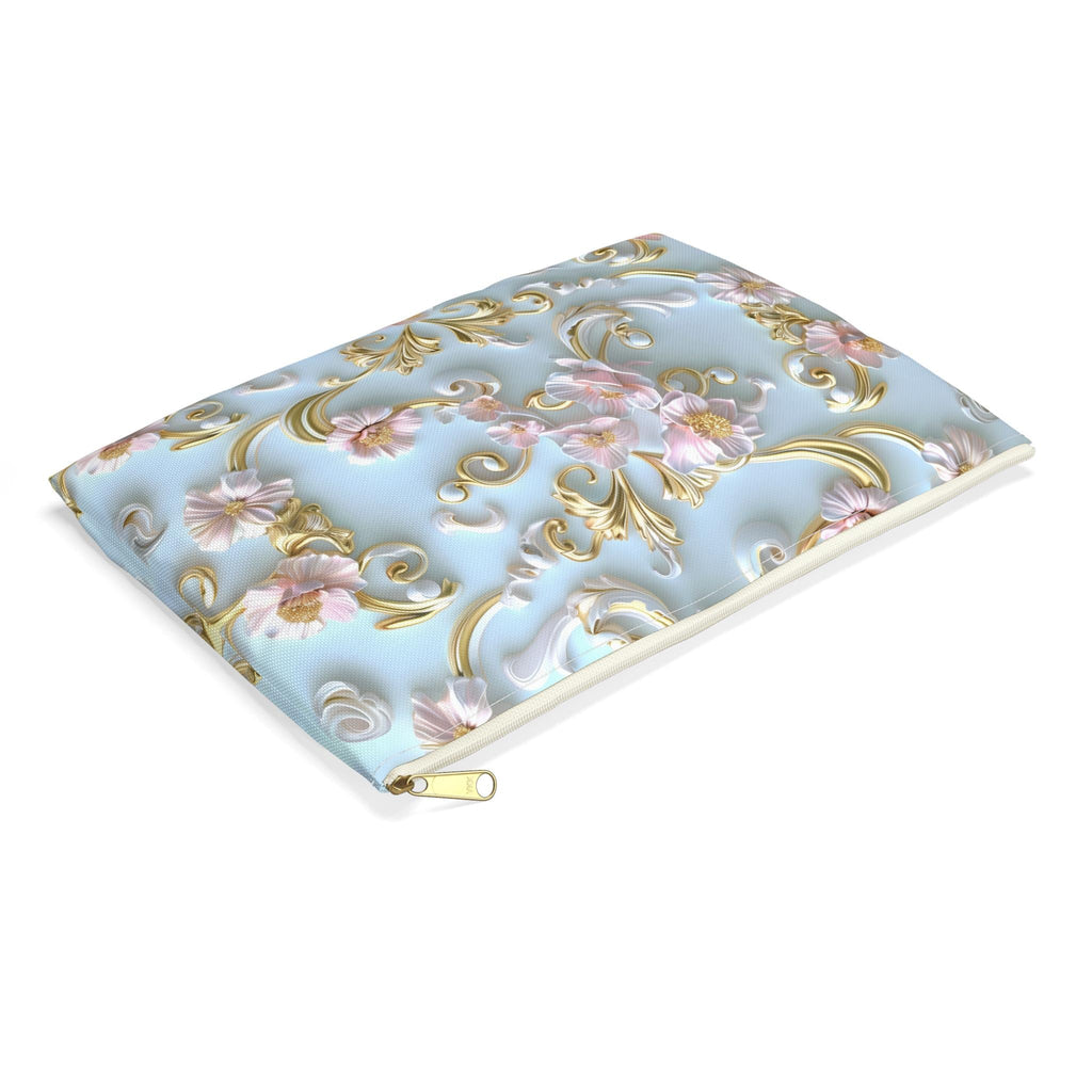 Rococo Zipper Pouch: Golden Scrollwork, Pink Flowers, Coquette Accessory