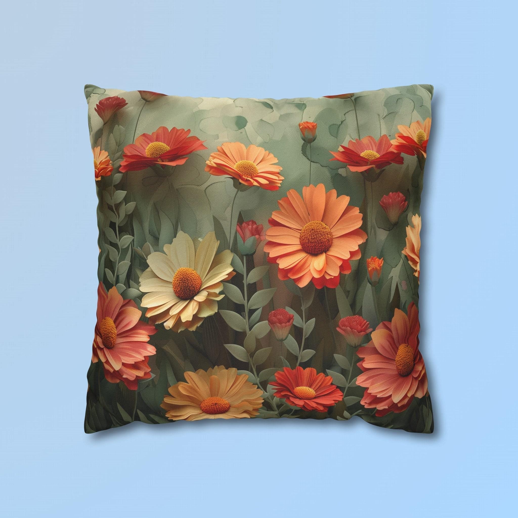 Vibrant Coneflower Floral Pillow Cover: 3D Realistic Nature-Inspired Cushion Case for Home Decor