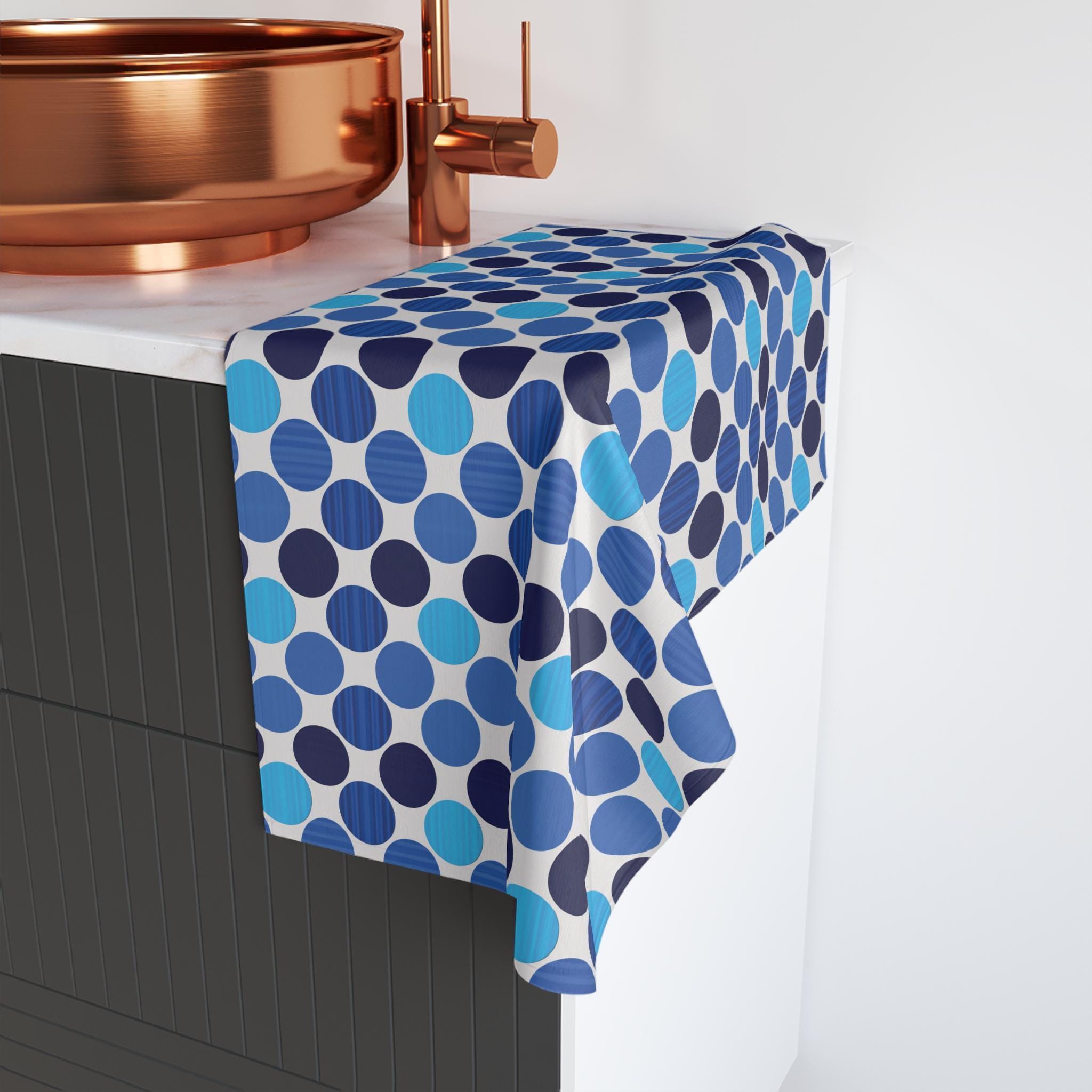 Bauhaus Hand Towel: Retro Mid Century Modern Polka Dot Decor