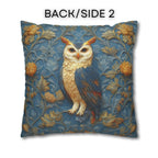 William Morris Style Throw Pillow Cover: Blue and Gold Owl Design