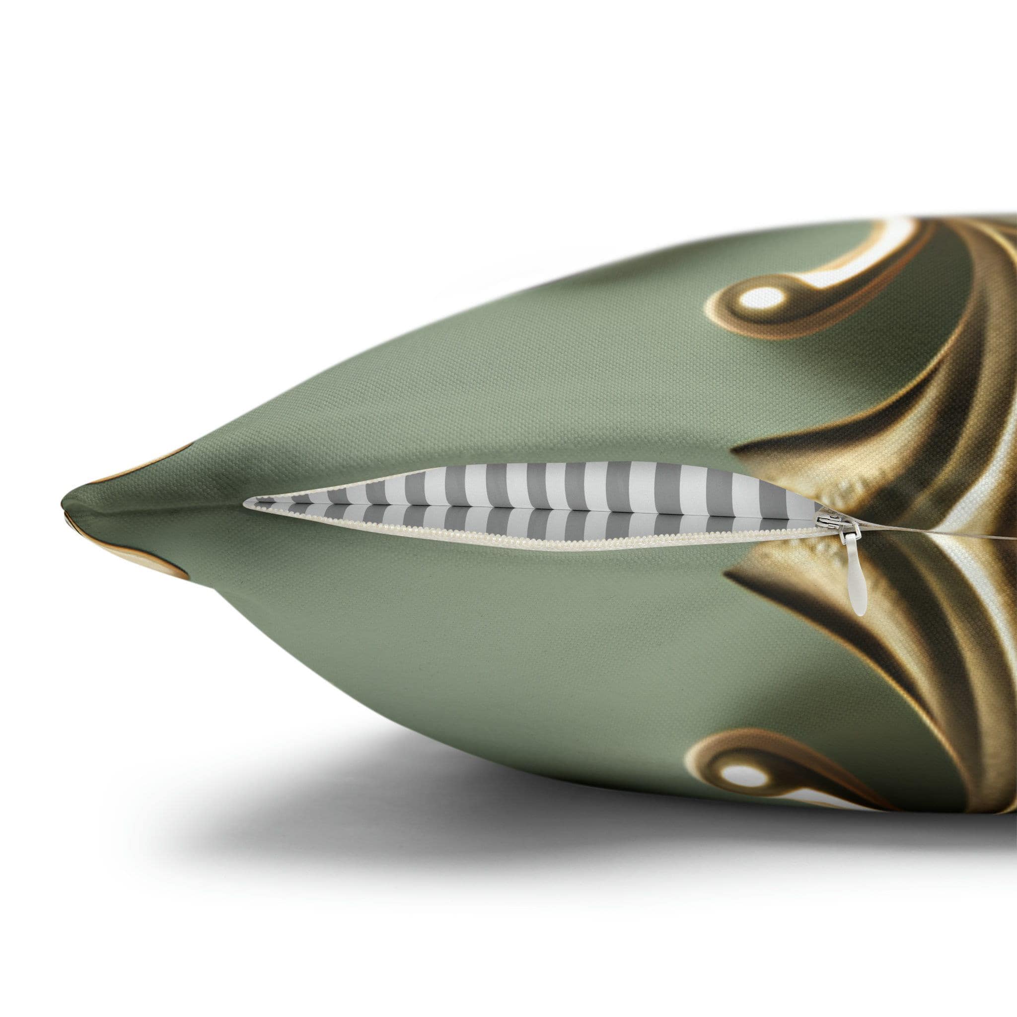 Vintage Style Floral Pillow Cover: Taupe Gold 3D Design on Sage Green