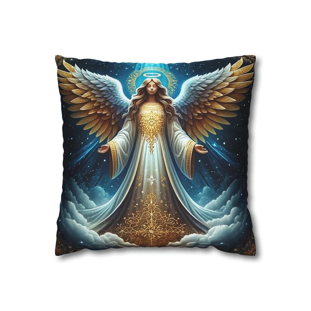 Angelic Christmas Pillow Cover: Golden Wings, Starlit Night Design