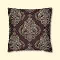 Elegant Damask Square Pillowcase: Taupe & Gray Motifs on Chocolate Brown, Sophisticated Home Decor