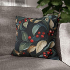 Christmas Botanical Square Pillowcase, Elegant Holly Leaves & Berries Design Cushion Cover