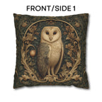 William Morris Style Pillow Cover: Woodland Owl in Moss Green & Antique Gold
