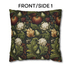 William Morris Inspired Fall Pillow Cover: Pumpkins, Pears, and Ivory Florals on Charcoal