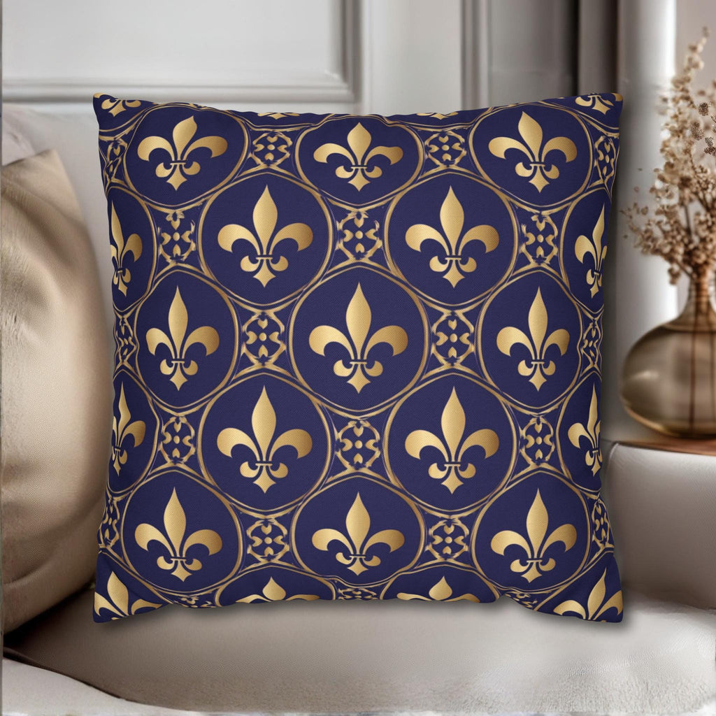 Blue Fleur de Lys Pillow Cover: Royal Gold French Heraldic Pattern