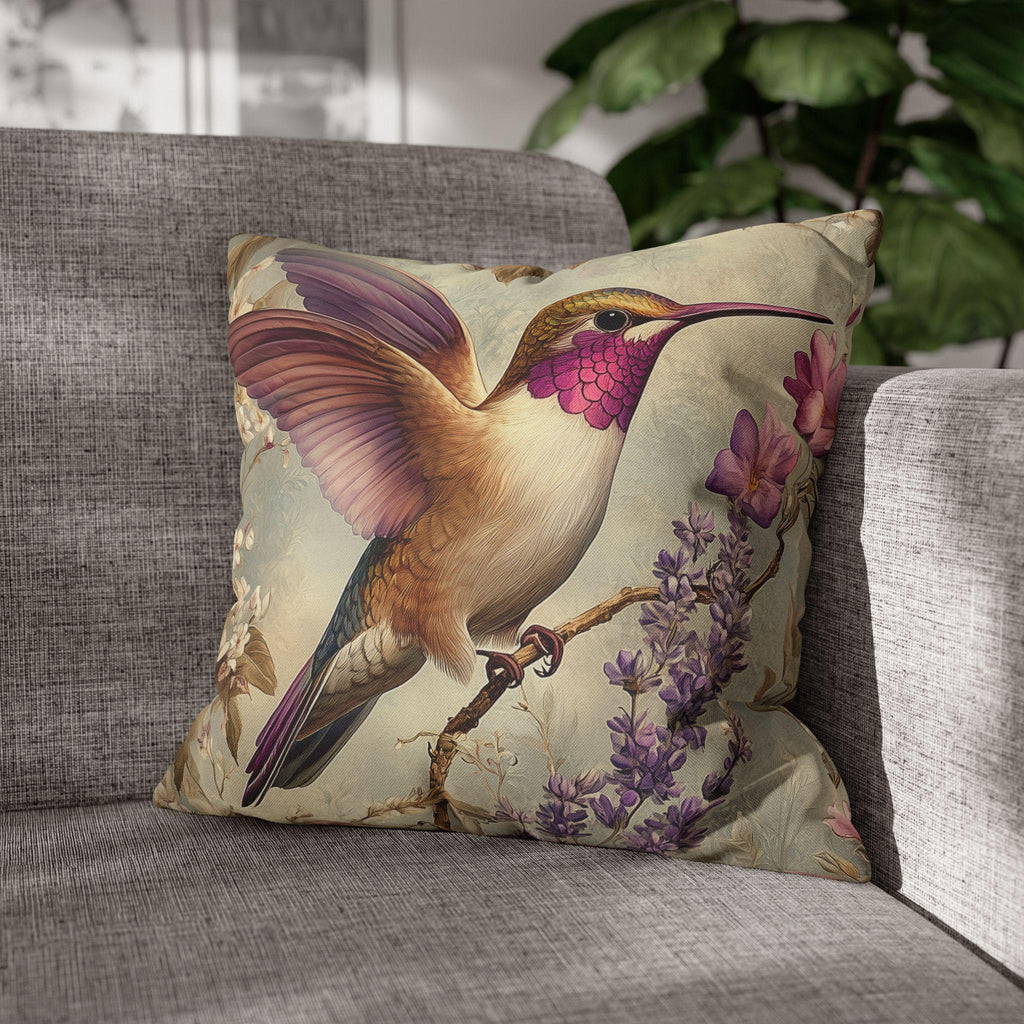 Vintage Style William Morris Inspired Hummingbird Pillow Cover: Elegant Botanical Lavender Bloom Garden Cushion