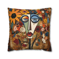 Cubist Wildflower Throw Pillow Cover: Picasso-Inspired Geometric Face Art in Autumn Hues