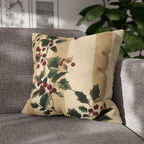 Vintage Style Holly & Stripes Pillow Cover: Classic Christmas Botanical Accent