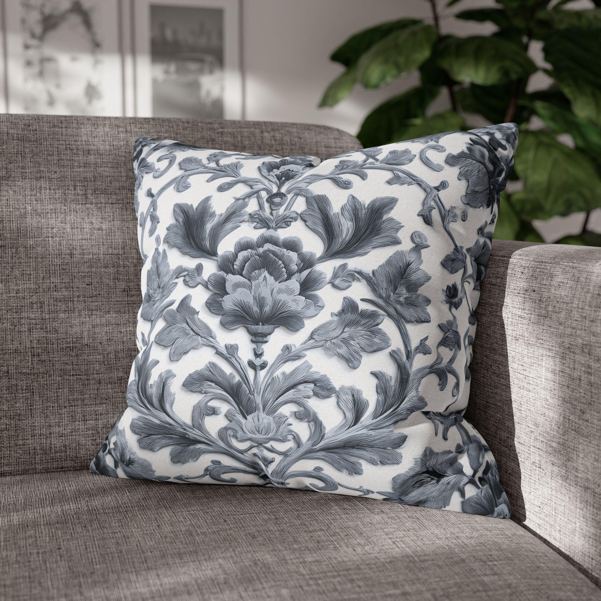 Jacobean Floral Pillow Cover: Gray & White Botanical Cushion for Vintage Style Classic Home Decor