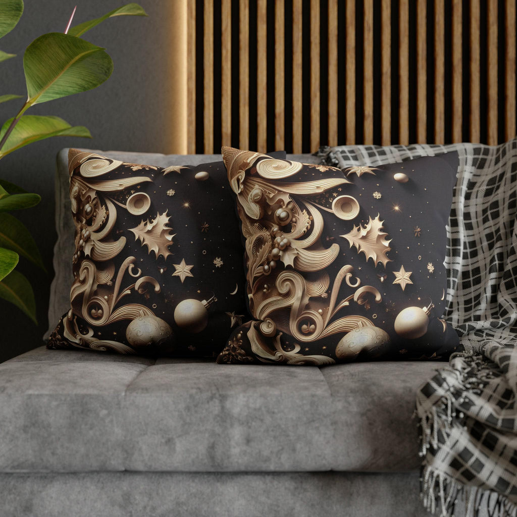 Christmas Pillow Cover: Beige Holiday Motifs, Starry Sky