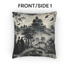 Gothic Toile Tapestry Throw Pillow: Haunted Victorian House, Jacquard Woven Decor