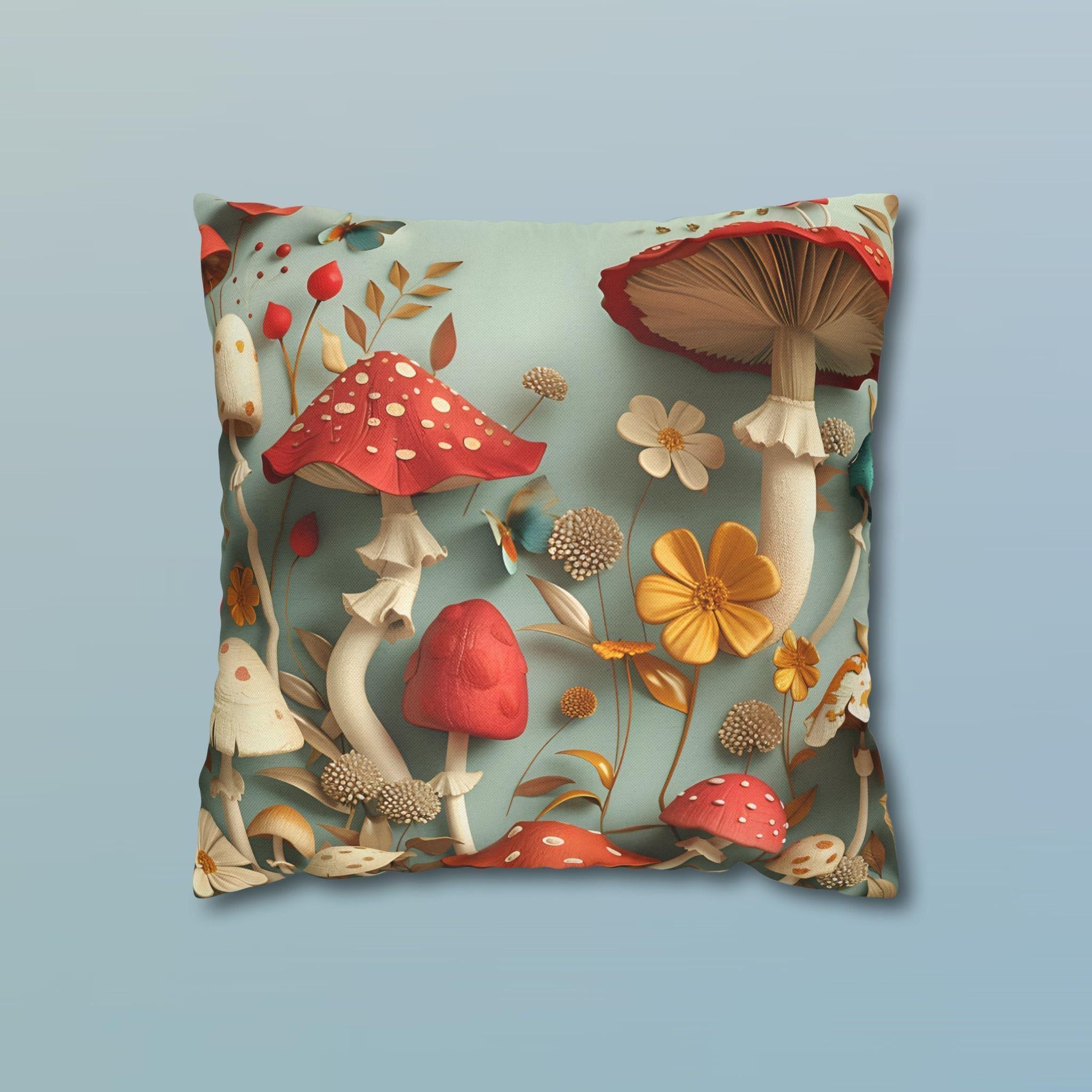 Enchanted Forest Mushroom Throw Pillow Cover: Colorful Nature-Inspired Cushion for Boho Home Decor