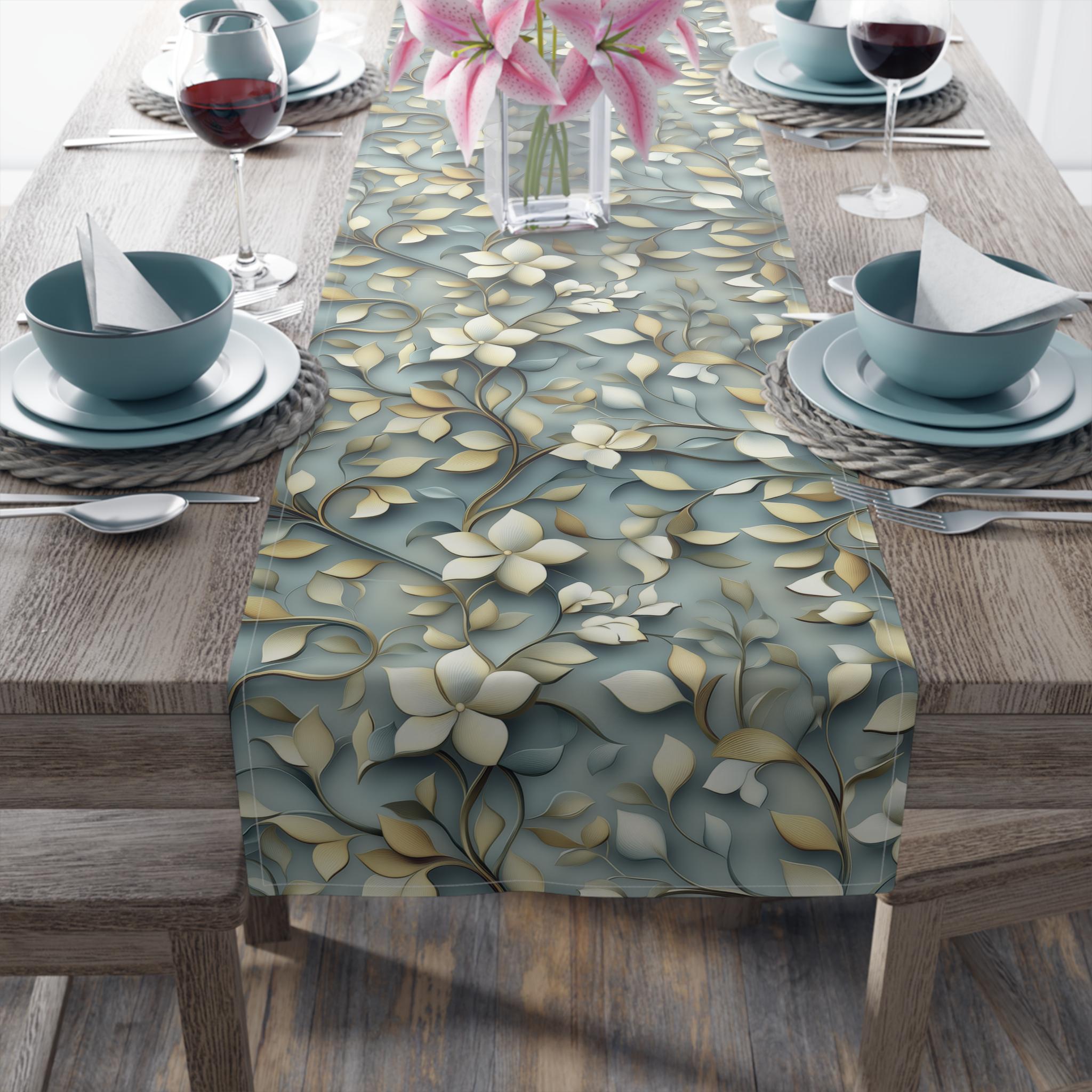Elegant Botanical Table Runner: William Morris Inspired Floral Design for Stylish Home Decor