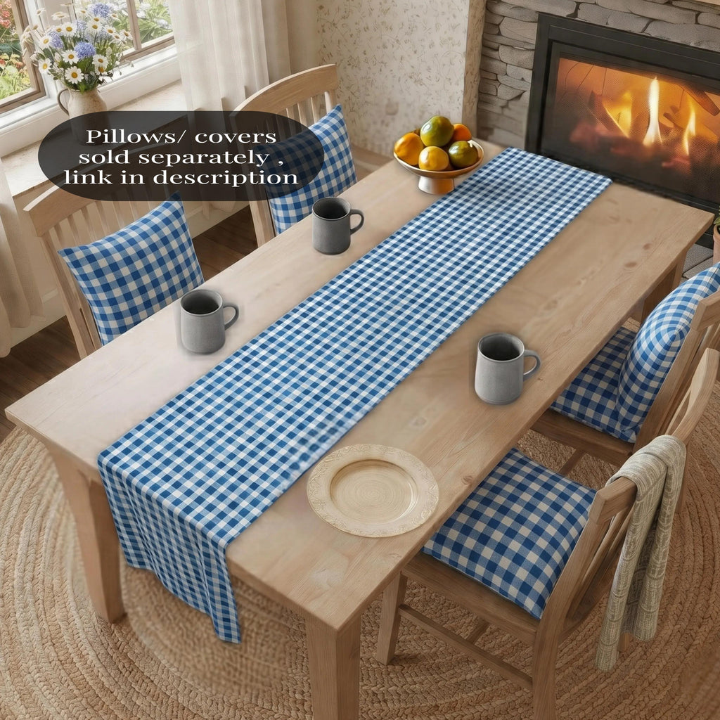 Blue Gingham Plaid Table Runner: Classic Farmhouse Check Accent