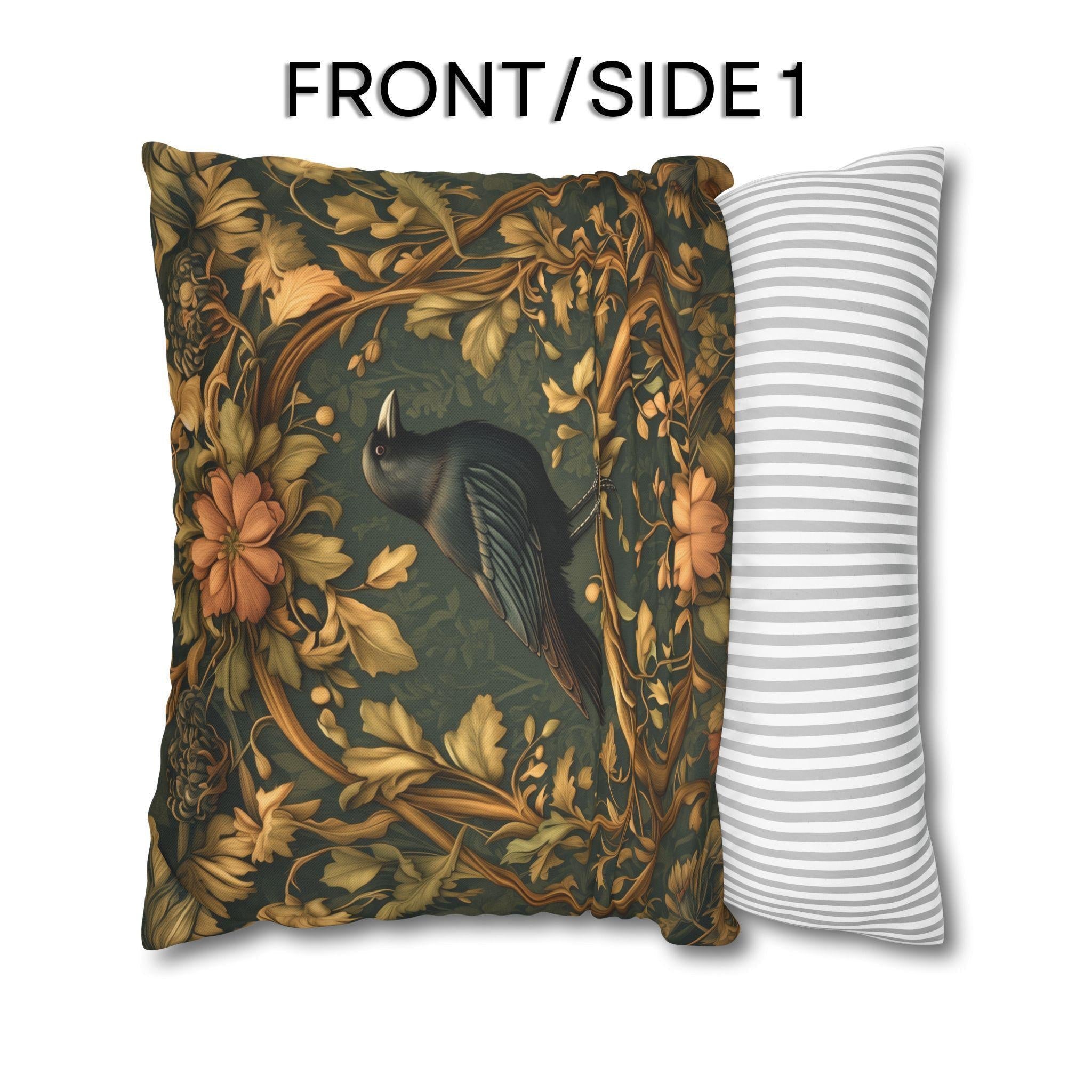 Autumn Crow Pillow Cover: Moody Botanical Fall & Halloween Decor